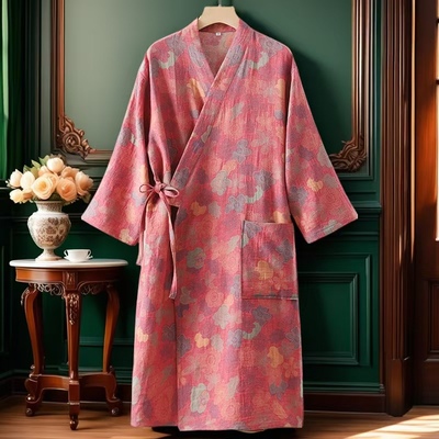 浴袍中国风薄款纯棉双层纱布女式
