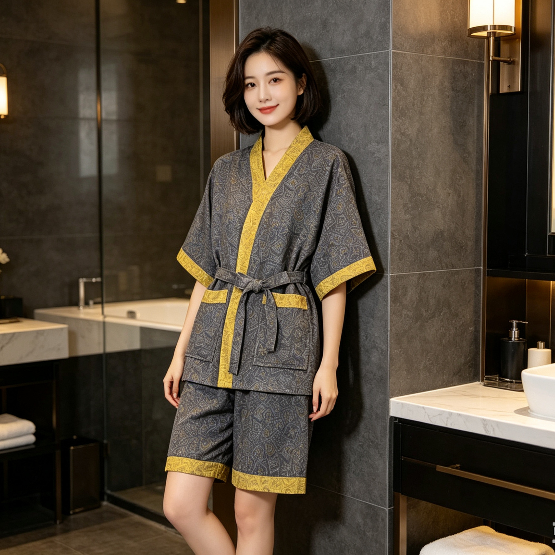 【好物体验专享】双层纱汗蒸服纯棉浴服全棉裸睡情侣家居服洗浴