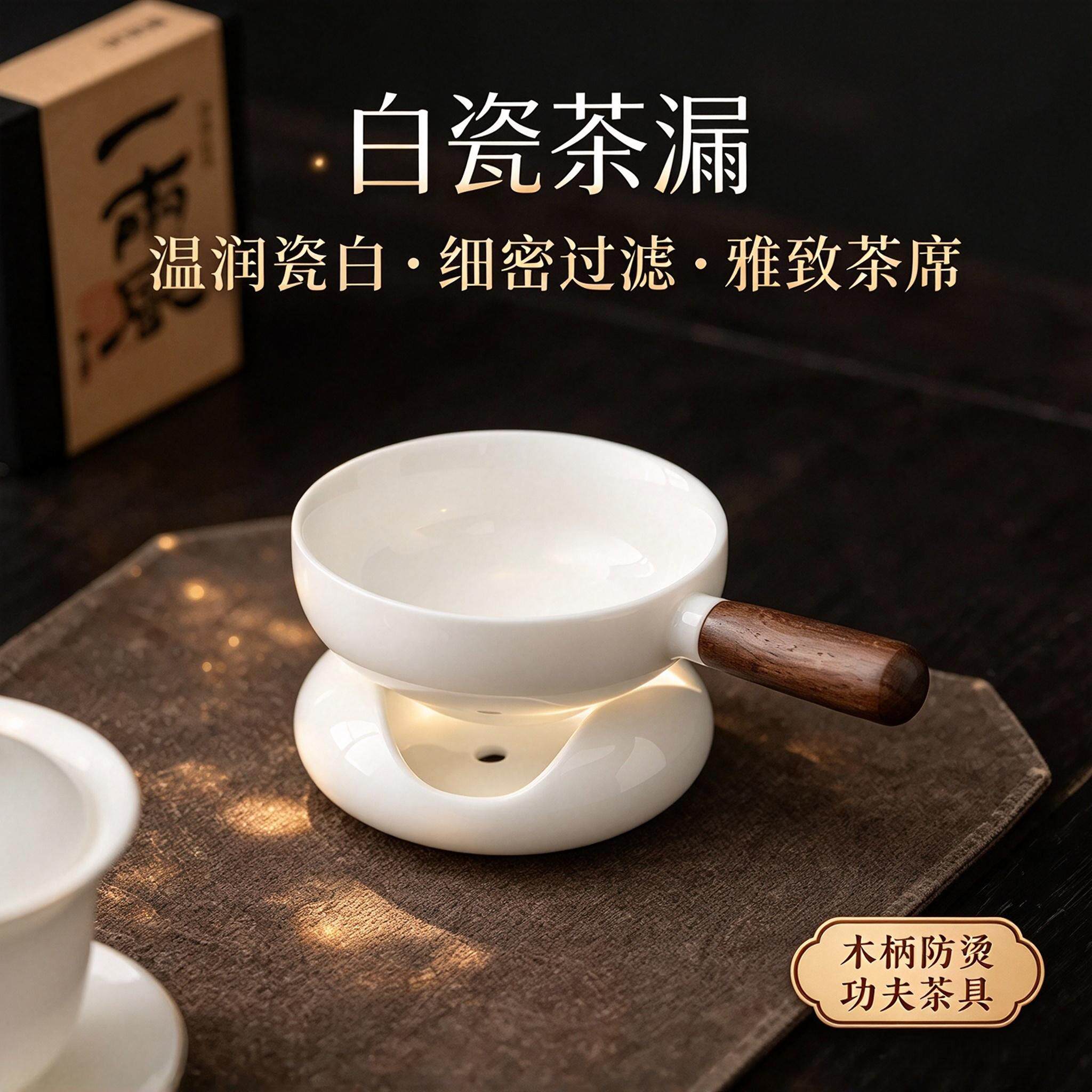 木舟白瓷茶漏茶滤一体式过滤网泡茶神器细密茶水分离器茶具配件