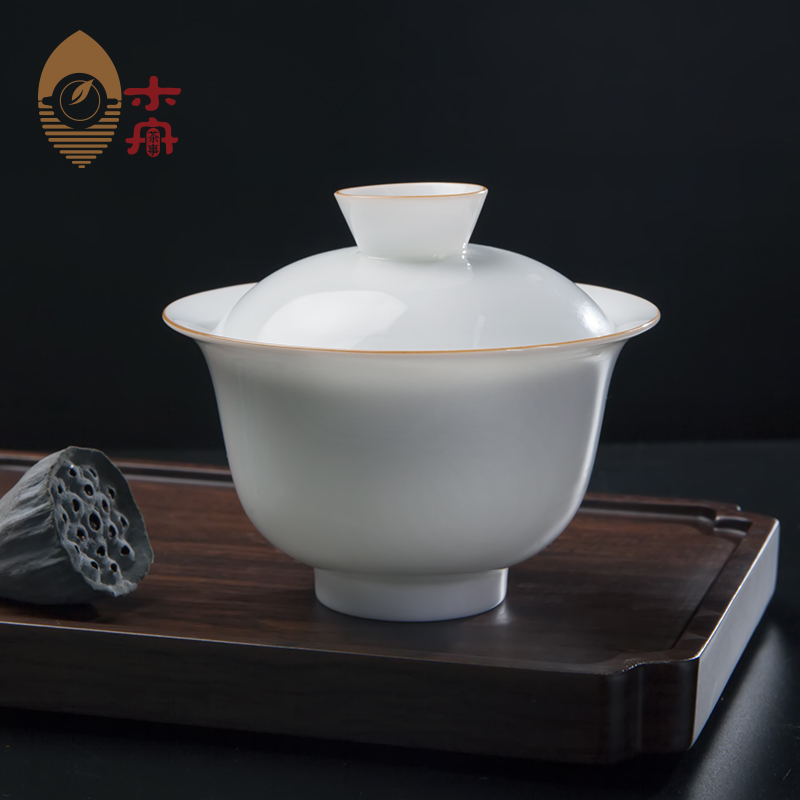 不烫手薄胎描金泡茶盖碗