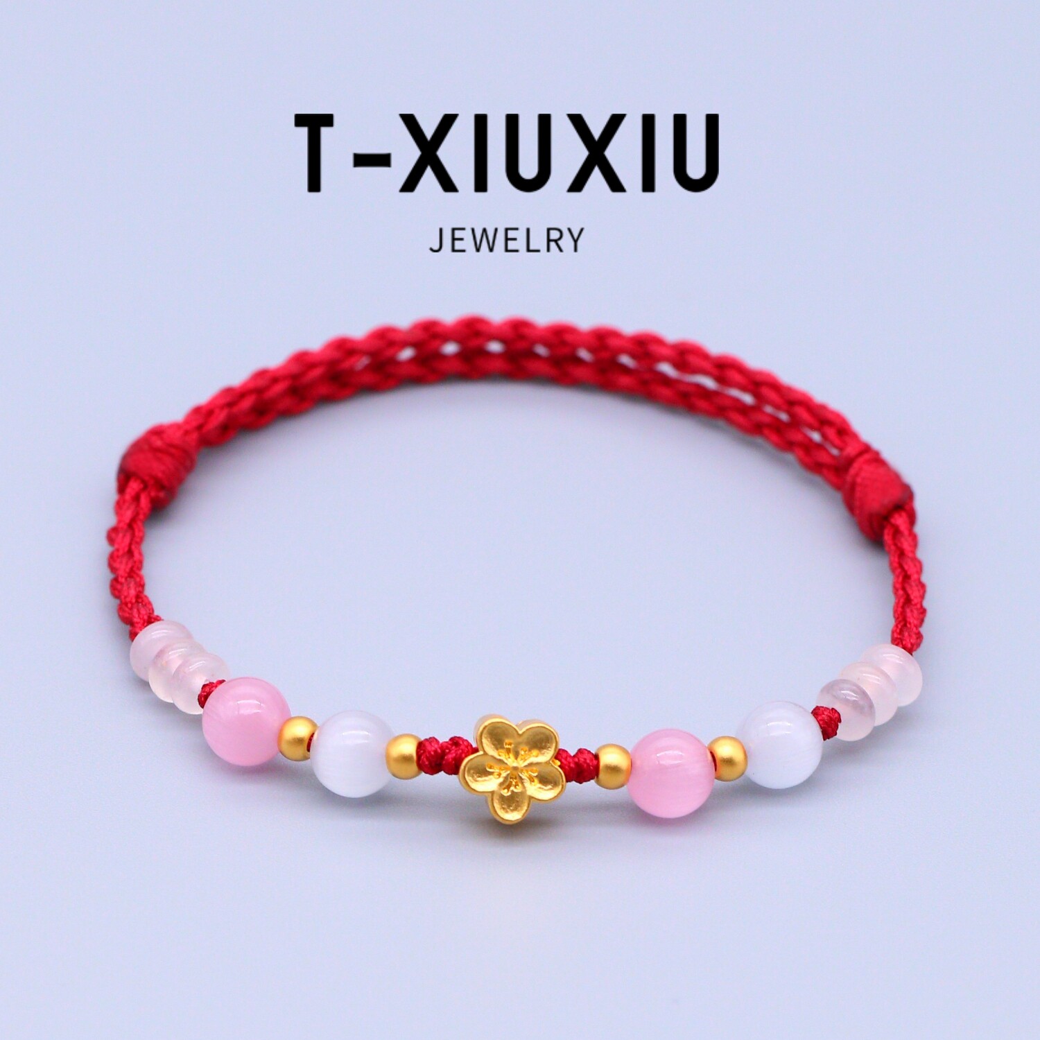 足金999桃花酒红绳手绳