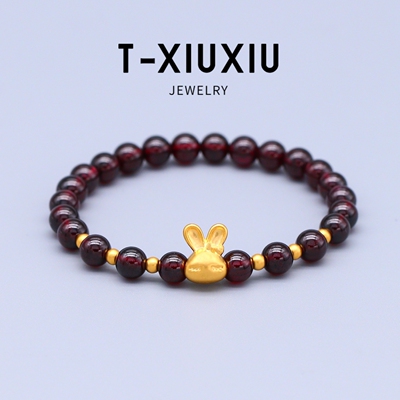 黄金足金999纯金小兔子手链