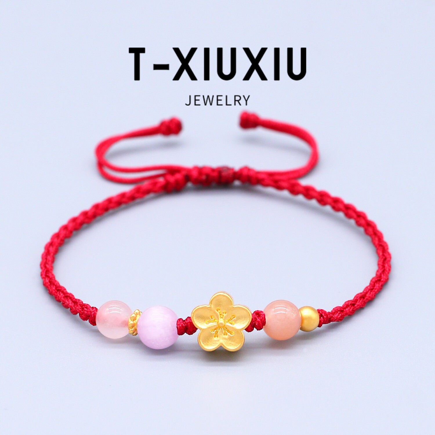 黄金足金999桃花编织手链
