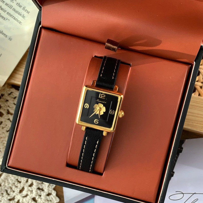 蔻家手表女士小巧精致夏季时尚茶玫瑰表盘牛皮小方表轻奢小众石英