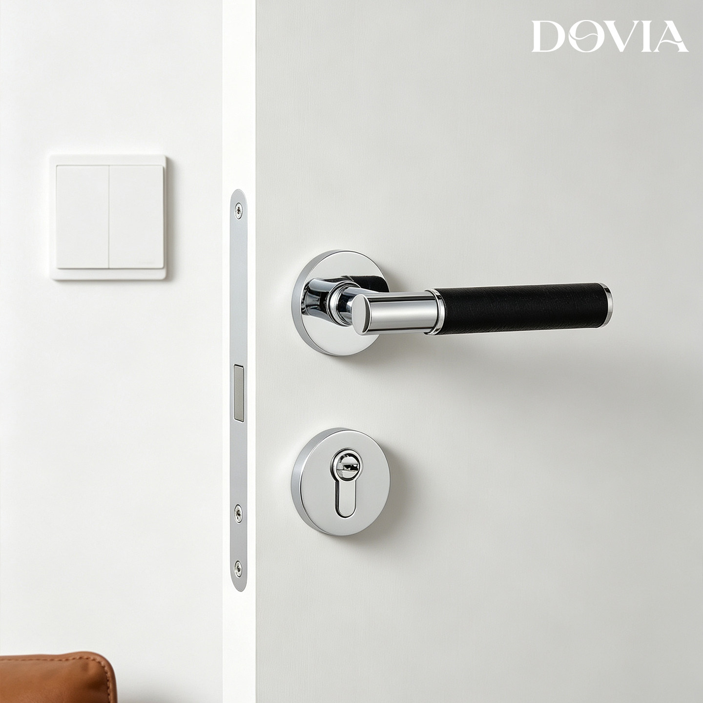 DOVIA简约现代门锁室内门卧室通用型黑色手柄锁具套装铜锁磁吸锁