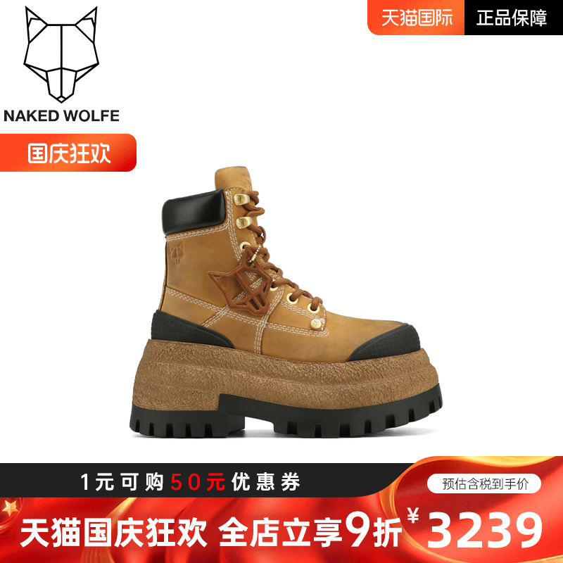Naked Wolfe英国潮牌/DESTROY复古马丁靴子工装大黄靴短靴女秋夏