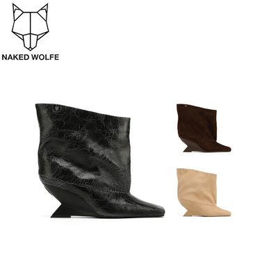 Naked Wolfe英国潮牌/shade复古尖头坡跟宽筒时装靴中短筒女鞋潮