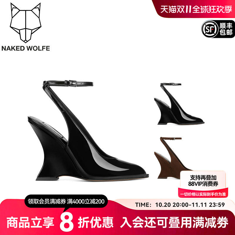 Naked Wolfe|博主同款尖头高跟女鞋新款牛皮漆皮坡跟凉鞋Ronnie
