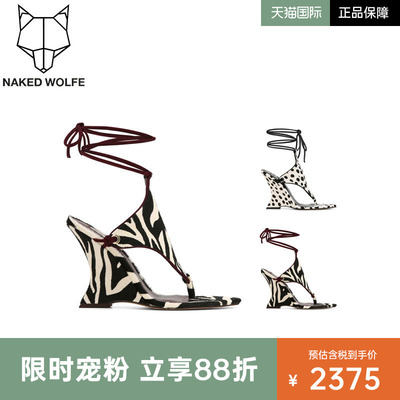 Naked Wolfe英国潮牌/Rampage夹趾脚绑带异形坡跟时装时尚凉鞋女