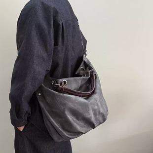 复古百搭美式工装大容量托特包男女单肩斜挎包通勤手提包电脑包