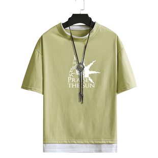 黑暗游戏之魂3周边短袖T恤赞美太阳夏男休闲运动假两件学生衣服