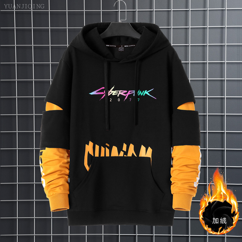 赛博朋克2077游戏周边炫彩秋冬男青少年休闲连帽加绒保暖卫衣服