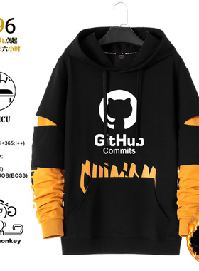 Github程序员猿加绒卫衣理工男996恶搞IT青少年休闲连帽秋冬衣服
