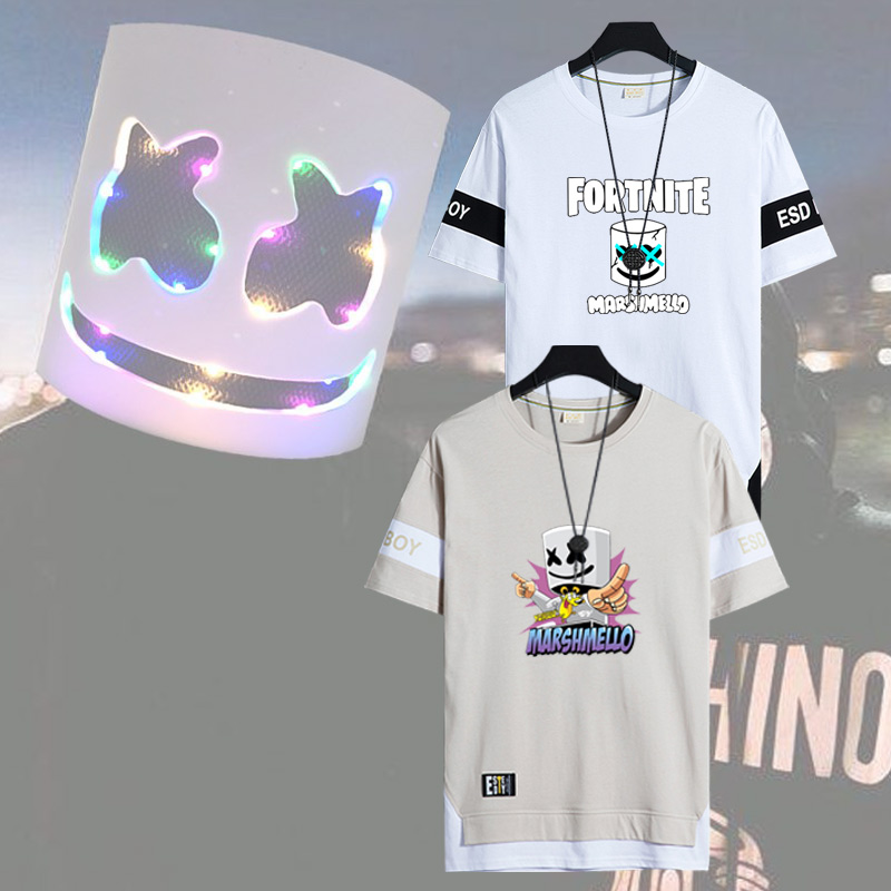 Marshmello棉花糖摇滚音乐T恤短袖男全棉夏季休闲运动青少年衣服