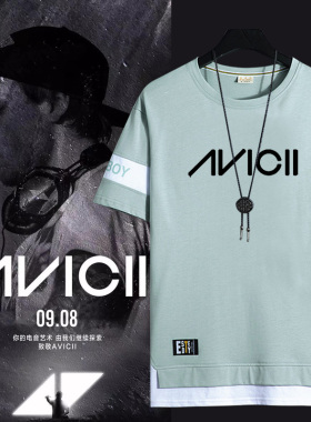 百大DJ瑞典A神艾维奇Avicii TRUE纪念宽松男纯棉短袖T恤学生衣服