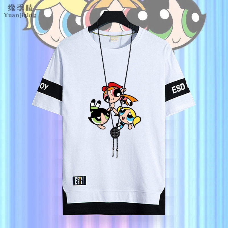 飞天小女警卡通动画周边纯棉短袖T恤男青少年夏季休闲衣服