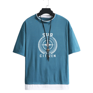 游戏周边星际公民青少年男周边PS4游戏短袖T恤假两件夏季衣服