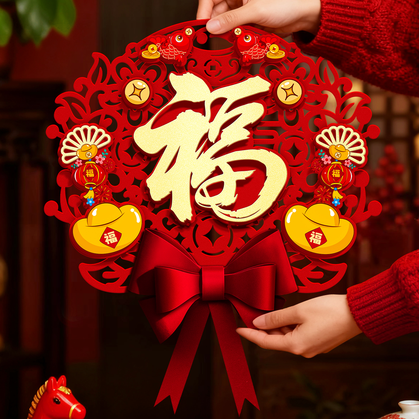 2026新款马年彩印春节福字门贴