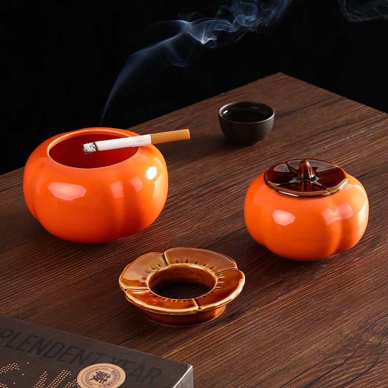 创意家用陶瓷带盖烟灰缸