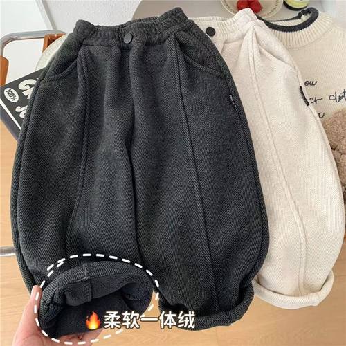 婴儿童男宝宝一体绒柔软休闲裤子