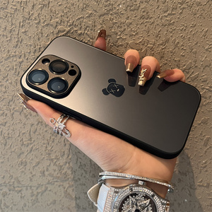 石墨黑磨砂玻璃小熊头苹果15promax手机壳新款iphone14pro高级感15苹果13套12全包11防摔ProMax女Pro男PM适用