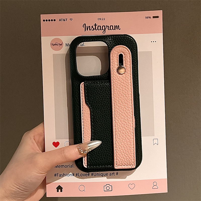 深绿卡包粉腕带适用苹果16手机壳新款16promax套iphone16pro硅胶苹果15防摔苹果13全包14超好看12女款ProMax