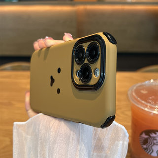 四角防摔棕底小熊表情苹果15手机壳新款iphone15promax高级感苹果14/13套12全包11镜头ProMax女Pro适用Plus