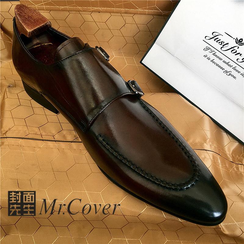 新款手工皮鞋英伦尖头真皮孟克鞋青年发型师鞋商务正装一脚蹬潮鞋,流行男鞋,正装皮鞋,淘宝优惠券,粉丝福利购,淘宝优惠卷