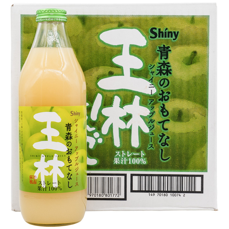 日本进口Shiny青森王林苹果汁100％希望の雫红苹果汁饮料1L大瓶装