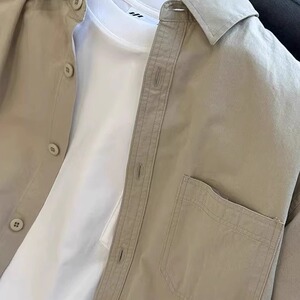卡其色衬衫男士长袖日系休闲cityboy衬衣外套男春季新款百搭上衣图片