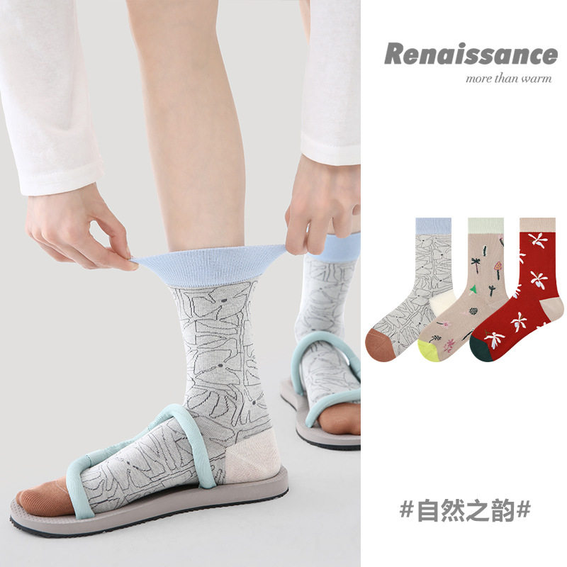Renaissance原创春夏季简约ins少女中筒袜百搭薄款透气网眼袜子女