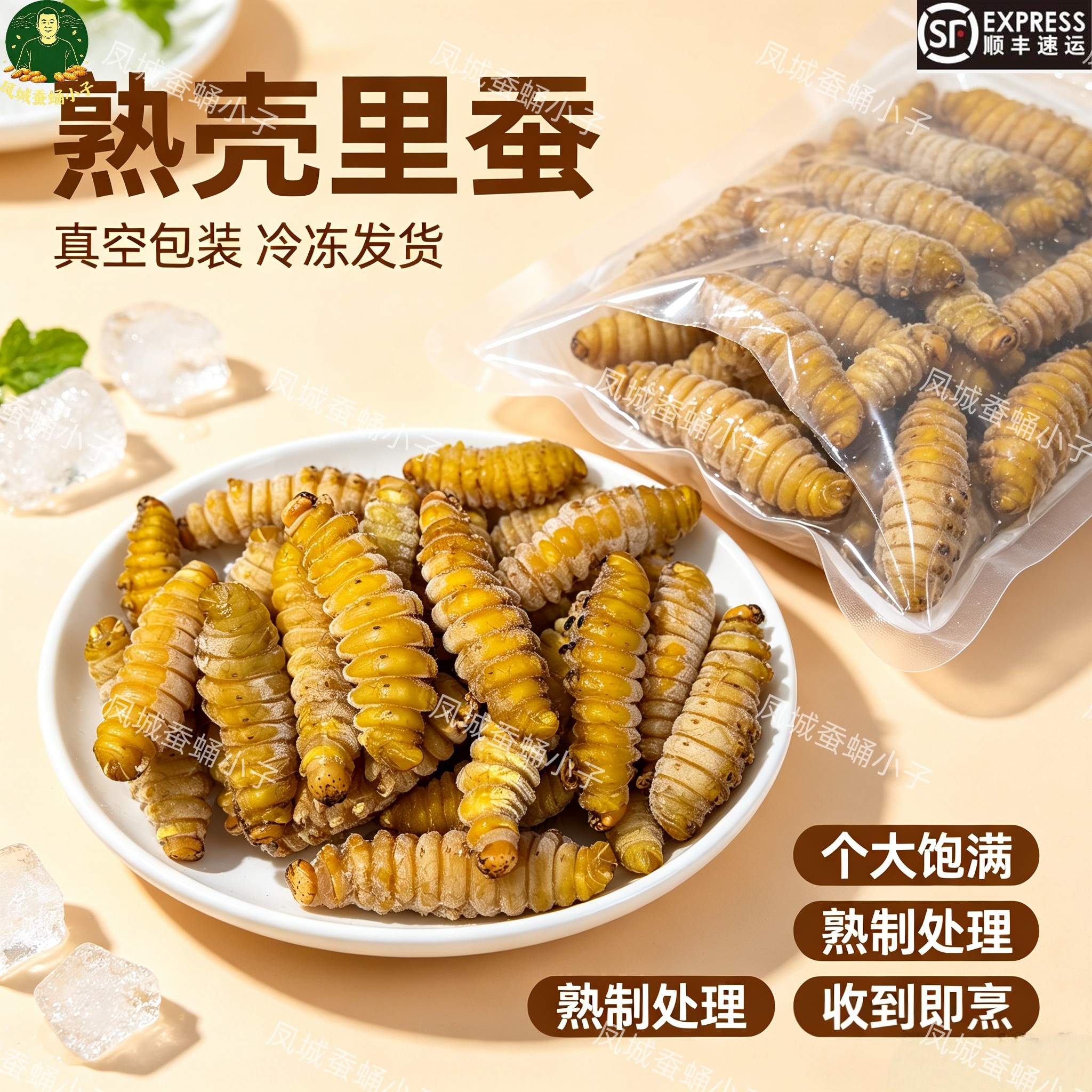 【熟壳里大蚕】东北特产柞蚕新鲜壳里大蚕煮熟冷冻无需挤粪便顺丰