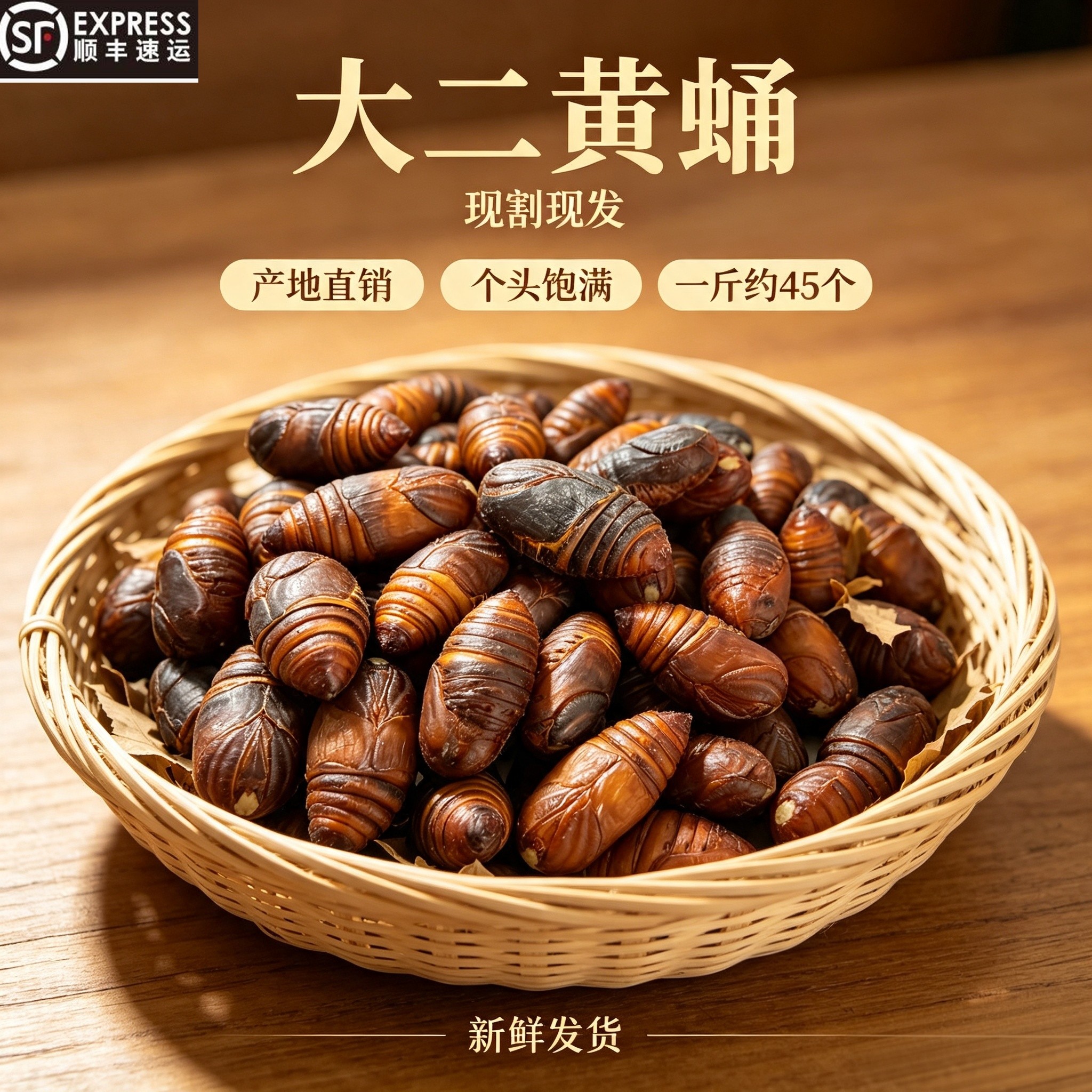 东北特产丹东【大小二黄蛹】新鲜活蛹野生柞蚕蛹茧蛹顺丰包邮
