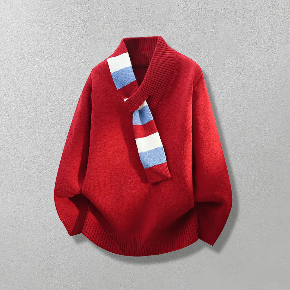 『心动』汉序设计感 秋冬日系复古围巾领套头毛衣服针织外套男