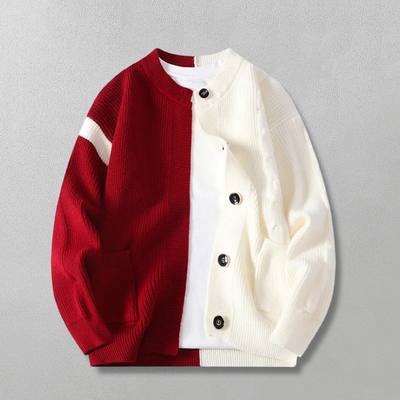 撞色圆领开衫外套毛衣服针织男