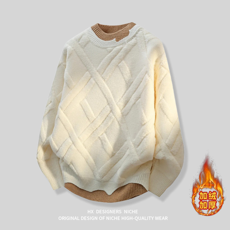 加绒加厚保暖套头毛衣针织外套男
