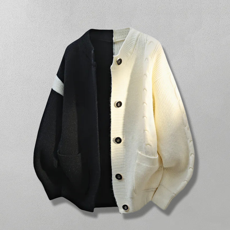 撞色拼接开衫外套毛衣服针织衫男