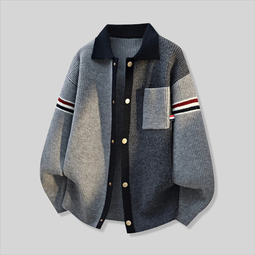 休闲翻领开衫毛衣服针织衫外套男