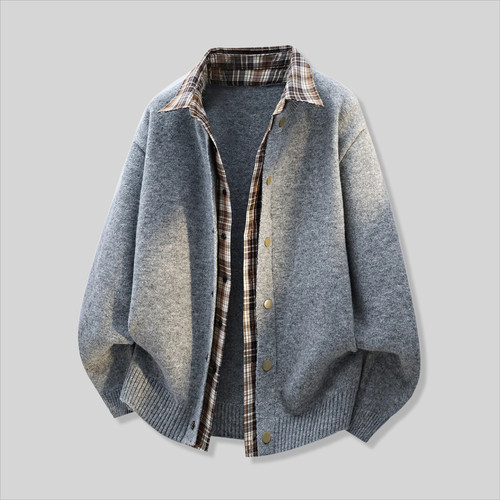 开衫假两件毛衣服针织衫外套男