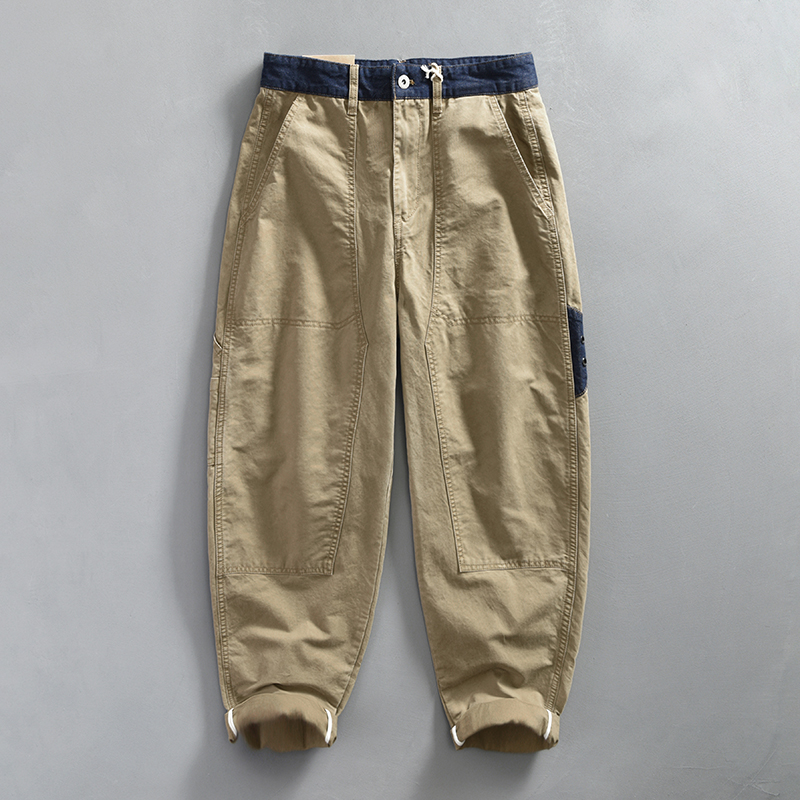 拼接工装裤男直筒休闲裤美式复古