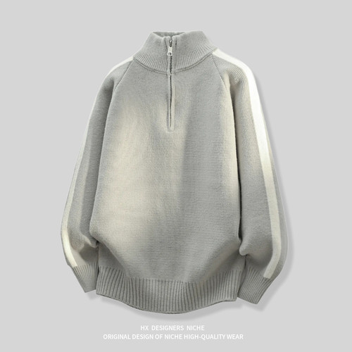 条纹立领套头毛衣服针织衫外套男