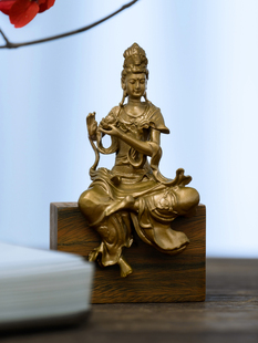 持莲自在观音佛像神像观世音菩萨像摆件铜像迷你精致小随身佛供奉
