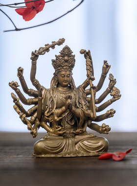 简修行覆古准提菩萨像准提佛母像摆件黄铜随身佛像精致禅意装饰品