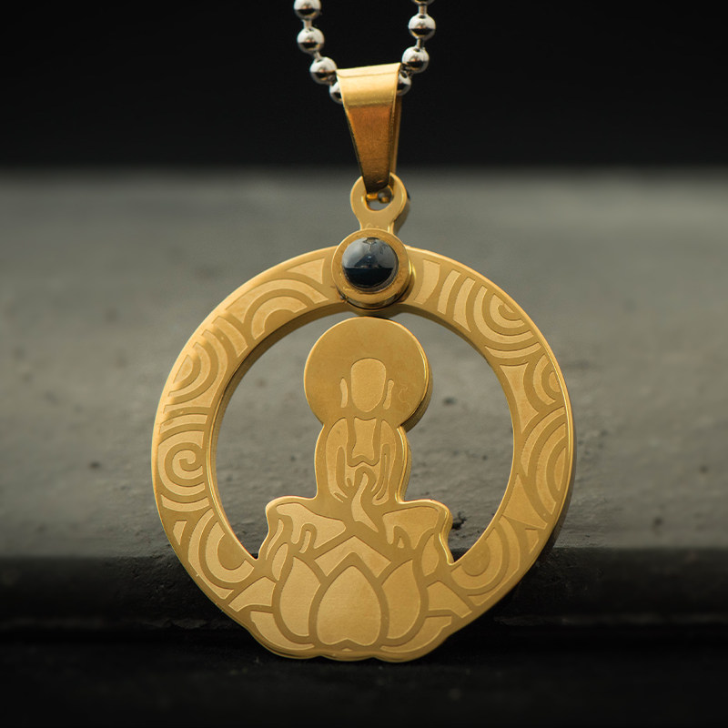 简修行地藏王阿弥陀佛无相佛吊坠钛钢项链挂件投影石项链