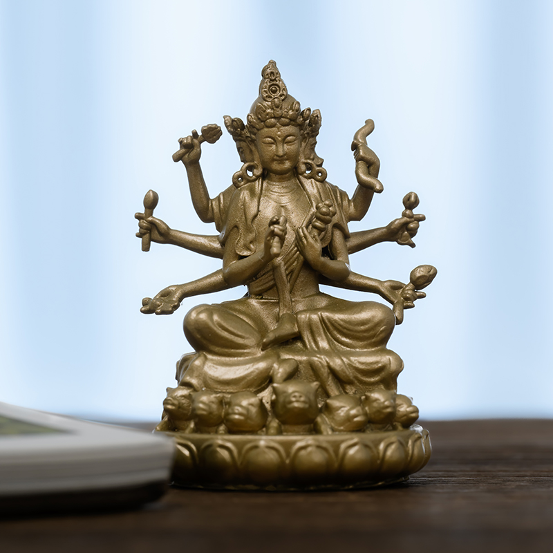 纯黄铜支天摩利菩萨佛像摆件中式禅意随身佛精致好看书房家居装饰