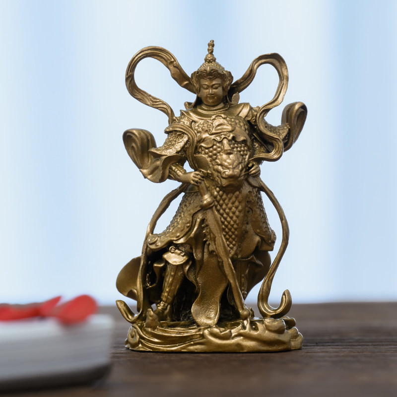 简修行韦陀菩萨佛像黄铜像韦陀摆件小号随身佛精致茶空间家居饰品