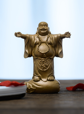 纯黄铜笑佛弥勒佛像摆件弥勒菩萨小号精致的禅意茶空间家居装饰品