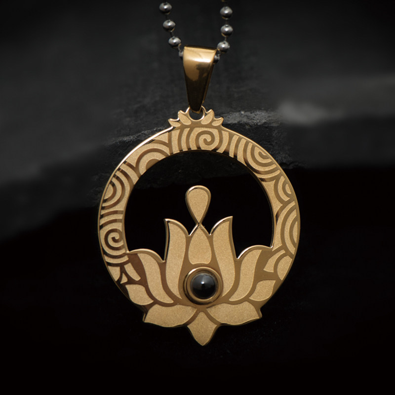 简修行金莲花大随求咒楞严咒吊坠女挂件钛钢项链男