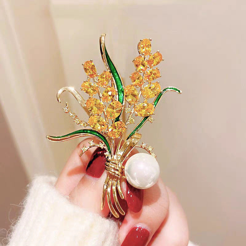 韩版珍珠麦穗胸针小众高级感时尚网红衣服百搭胸花女优雅气质别针