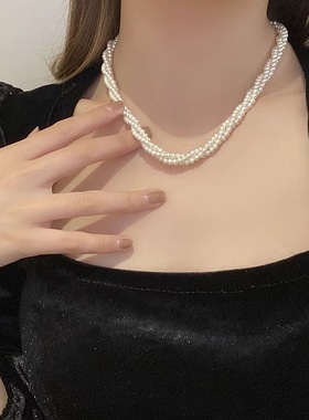 轻奢珍珠项链女轻奢小众双层颈链高级感仿珍珠锁骨链饰品配饰品